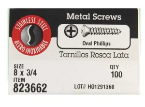 Hillman No. 8 X 3/4 in. L Phillips Oval Head Sheet Metal Screws 100 Pk