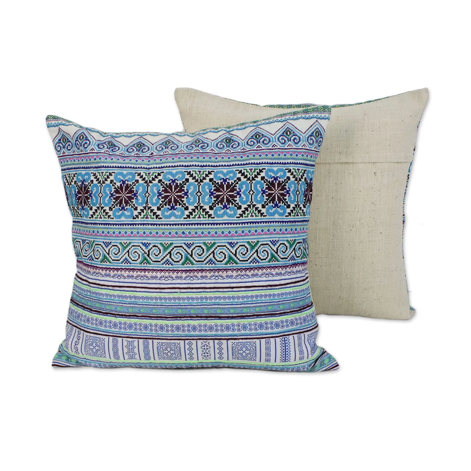 Hmong Cotton Blend Cushion Covers from Thailand - Hmong Nature | NOVICA