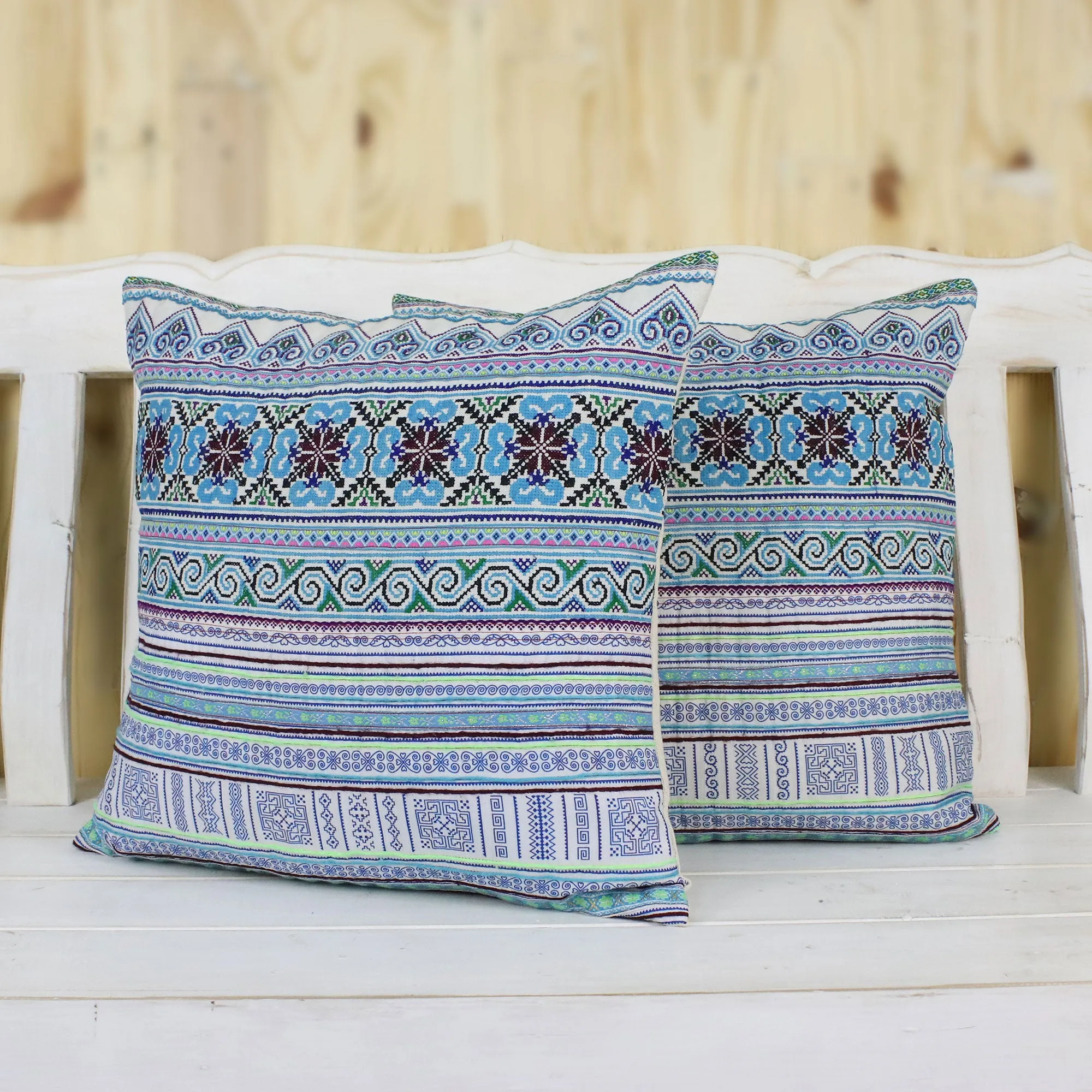 Hmong Cotton Blend Cushion Covers from Thailand - Hmong Nature | NOVICA