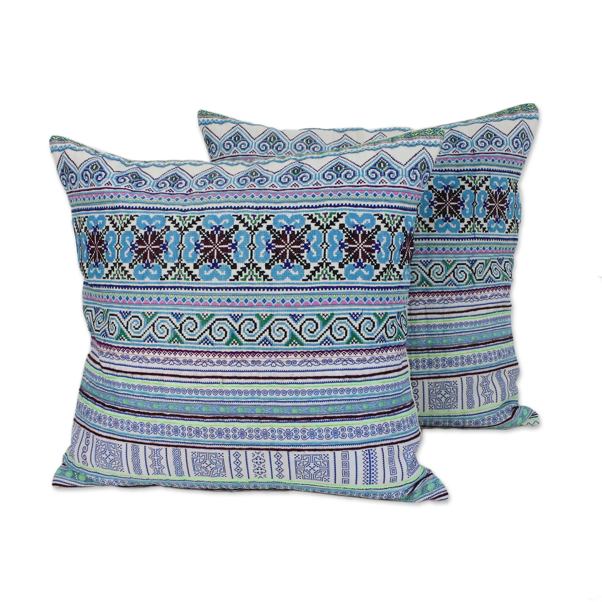Hmong Cotton Blend Cushion Covers from Thailand - Hmong Nature | NOVICA