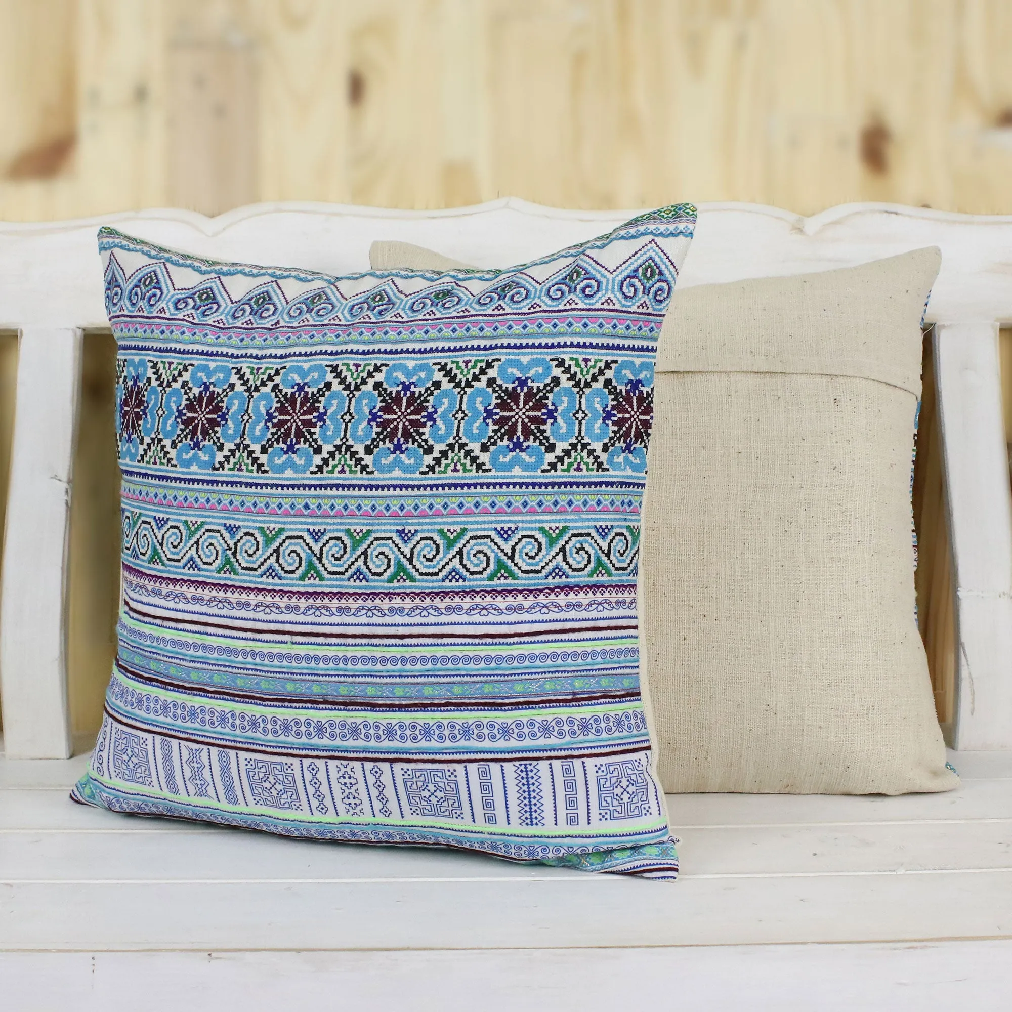 Hmong Cotton Blend Cushion Covers from Thailand - Hmong Nature | NOVICA