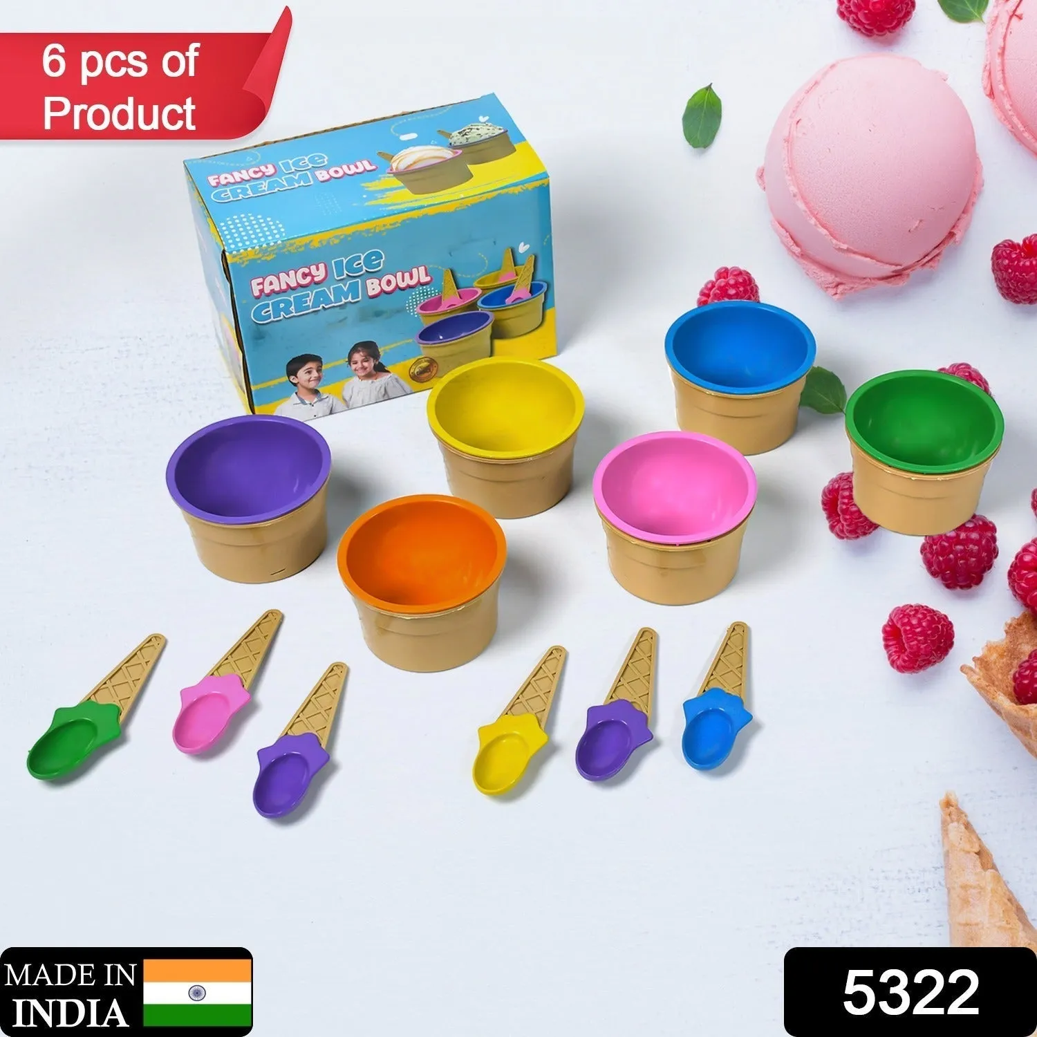 Ice-Cream Waffle Spoon Bowel Cup Set | Premium ice Cream Set | Ice-Cream Bowel with Spoon | 6 units Couple Bowl Set | Color Box