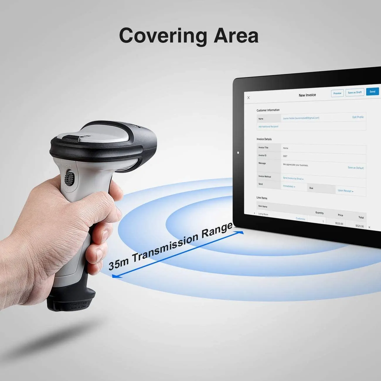 Inateck Bluetooth Barcode Scanner, Working Time Approx. 15 Days, 35M Range, Automatic Fast and Precise Scanning, BCST-70