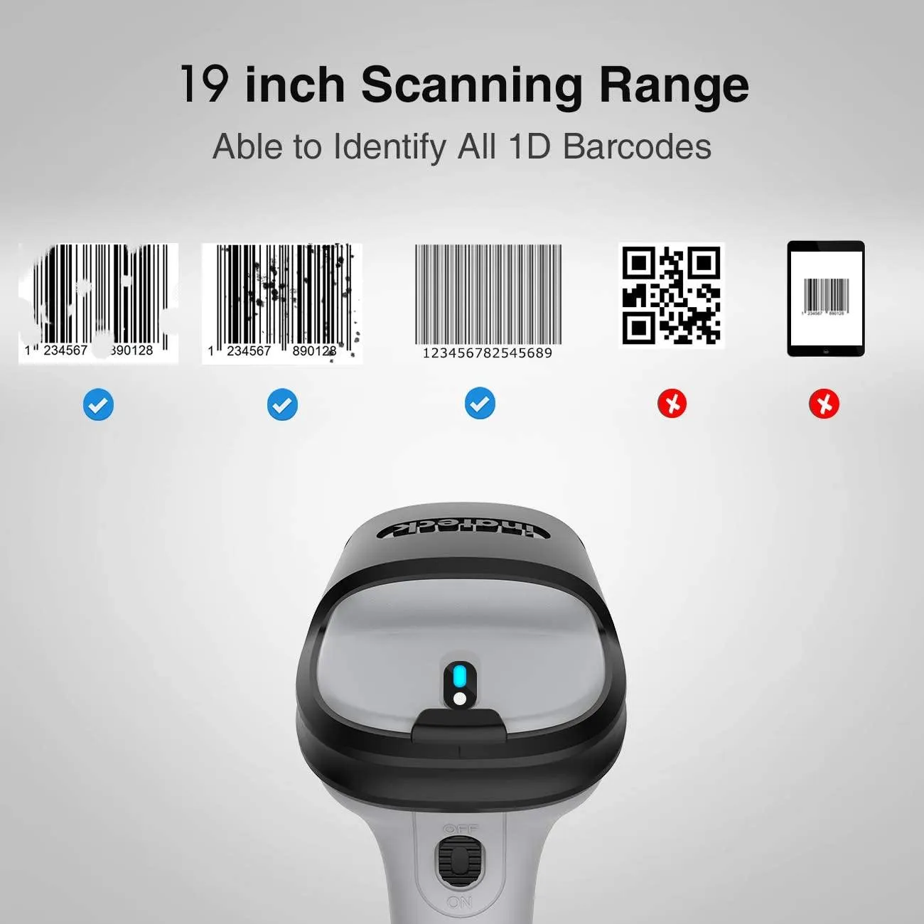 Inateck Bluetooth Barcode Scanner, Working Time Approx. 15 Days, 35M Range, Automatic Fast and Precise Scanning, BCST-70