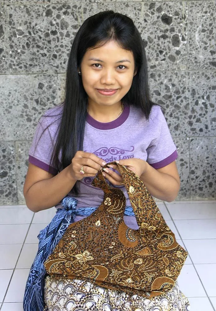 Indonesian Batik and Bead Cotton Tote Bag - Princess Art | NOVICA