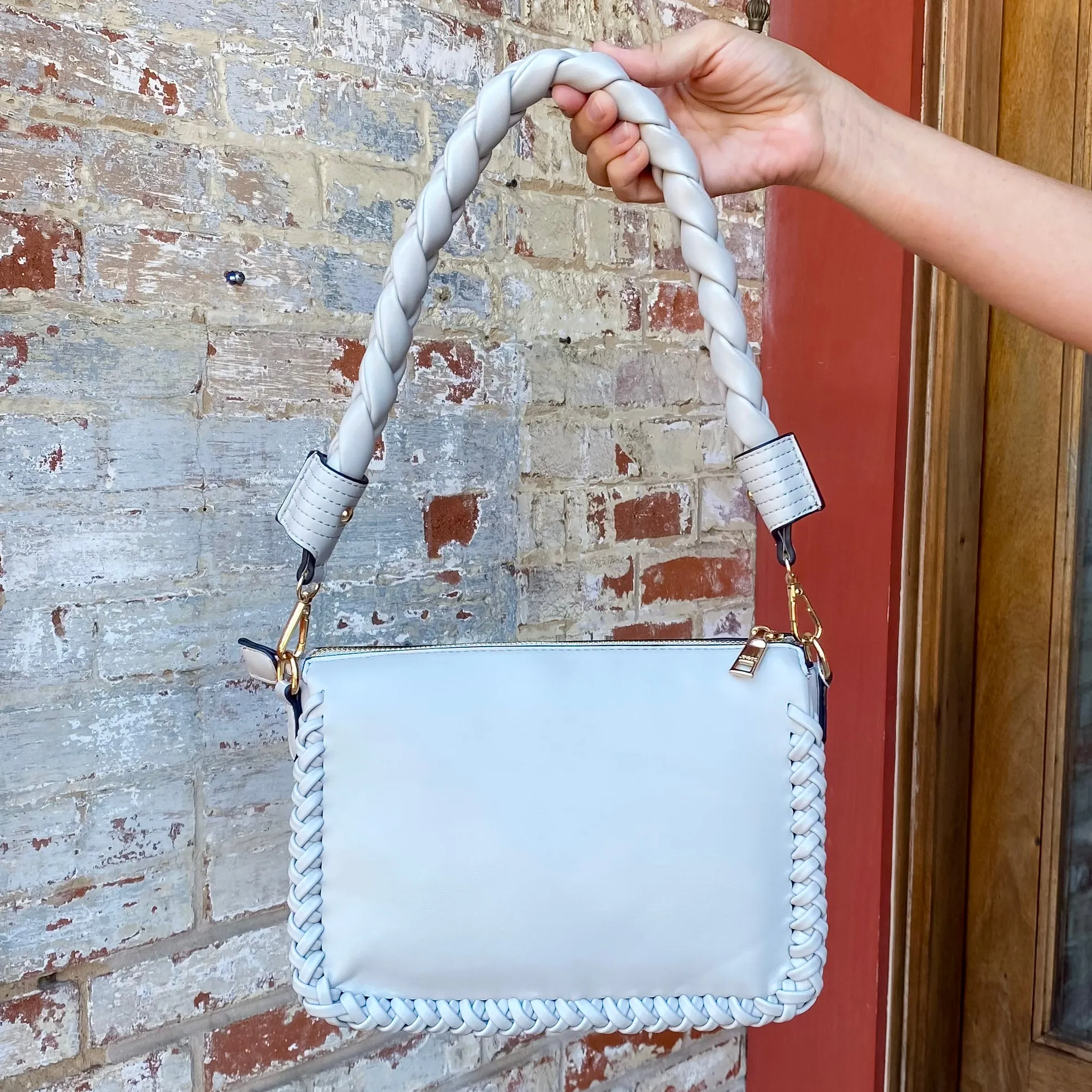 Jen & Co Judith Vegan Whipstitch Shoulder Bag in Grey