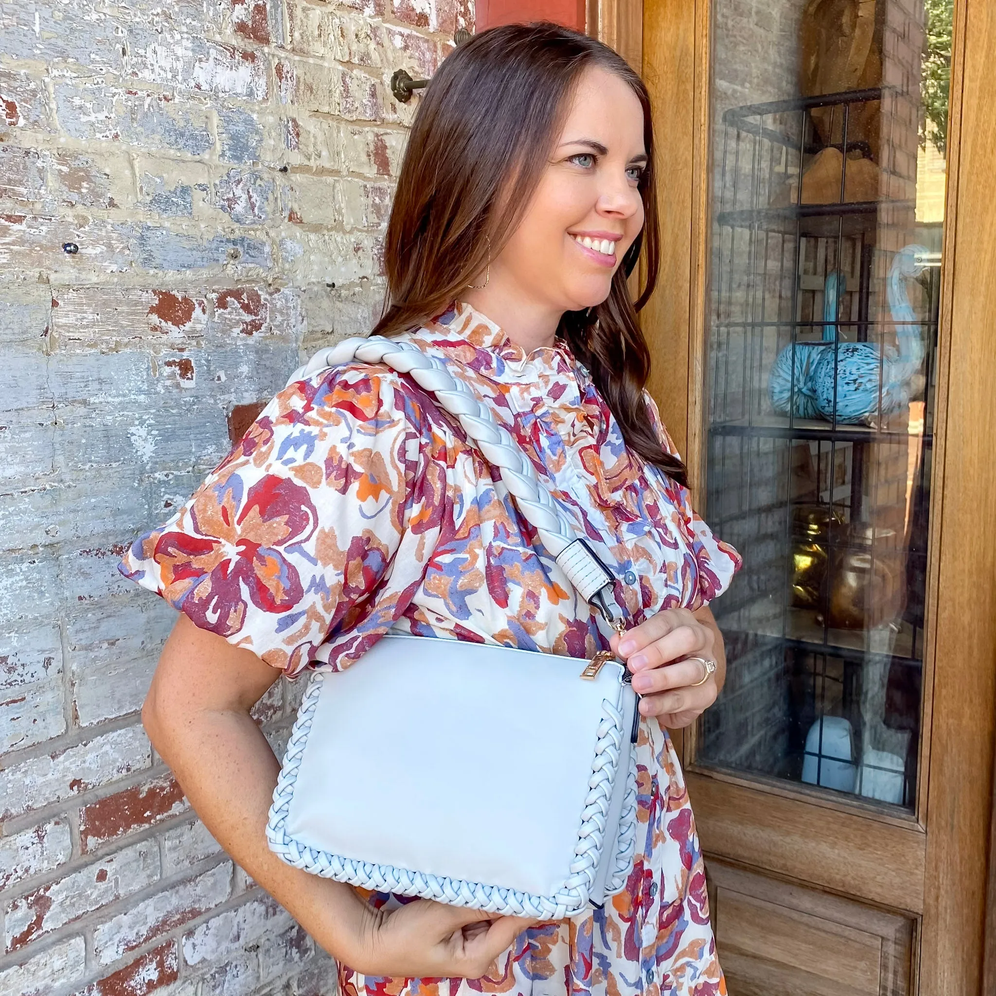 Jen & Co Judith Vegan Whipstitch Shoulder Bag in Grey