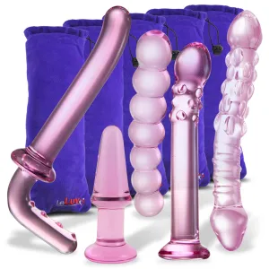 LeLuv 5 Borosilicate Glass Pink Dildos Wands Butt Plugs Sexy Gift Massagers Toys