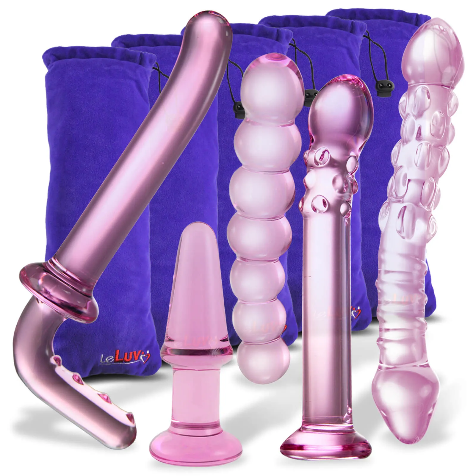 LeLuv 5 Borosilicate Glass Pink Dildos Wands Butt Plugs Sexy Gift Massagers Toys