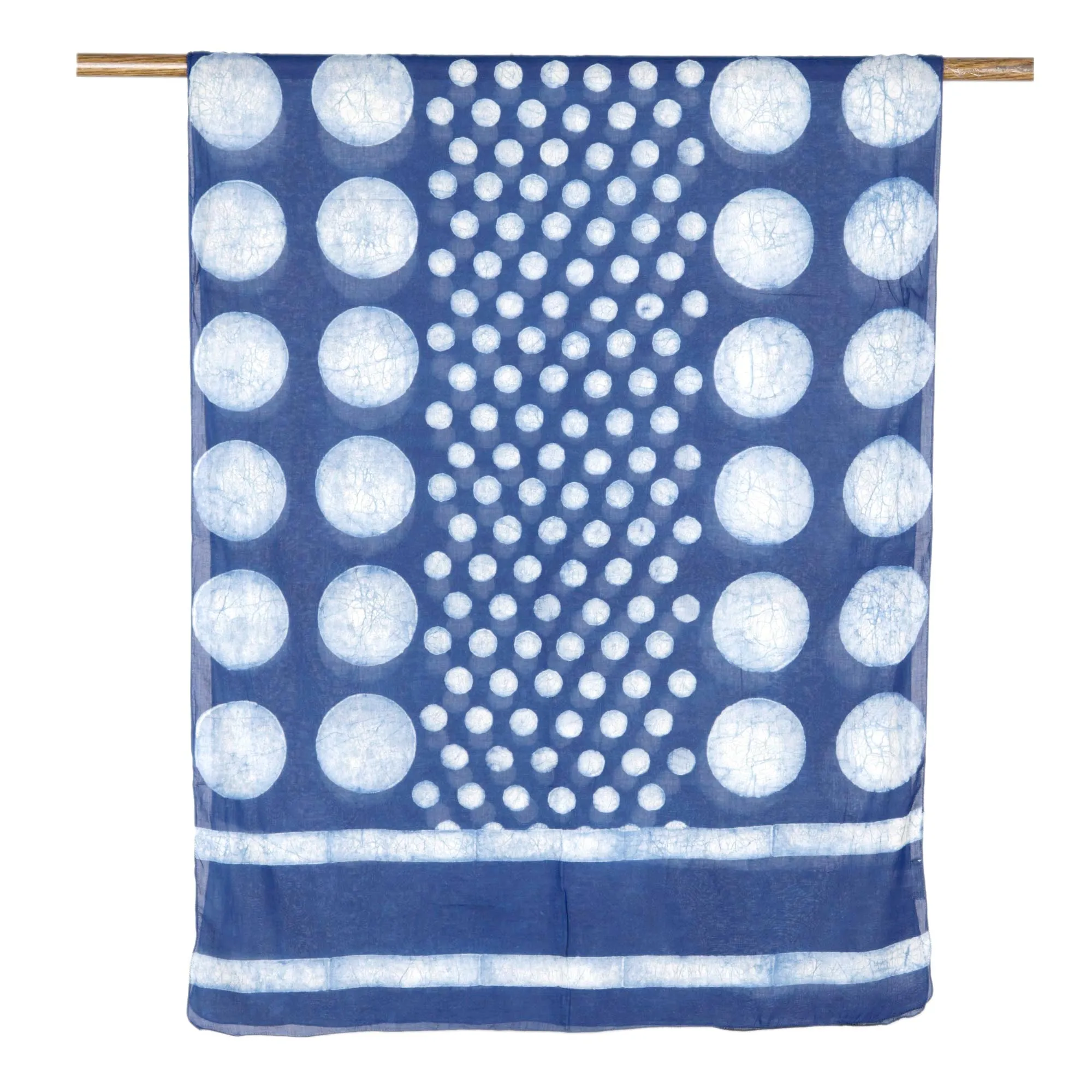 Moon Motif Block-Printed Cotton Shawl - Indigo Bubbles