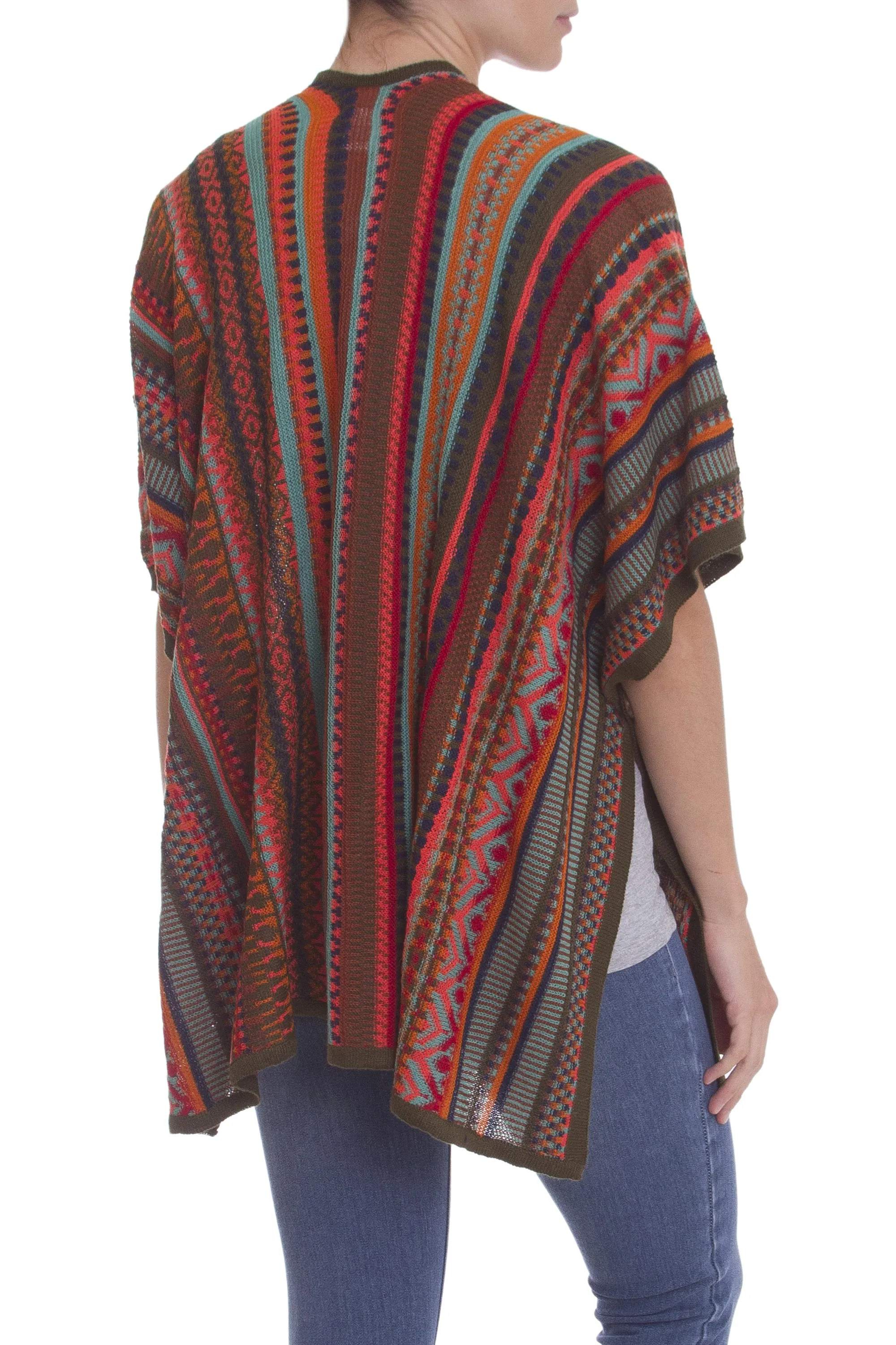 Multi-Color Striped Knit Layering Ruana - Desert Strata | NOVICA