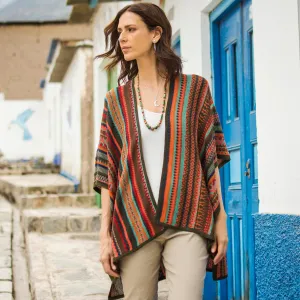 Multi-Color Striped Knit Layering Ruana - Desert Strata | NOVICA