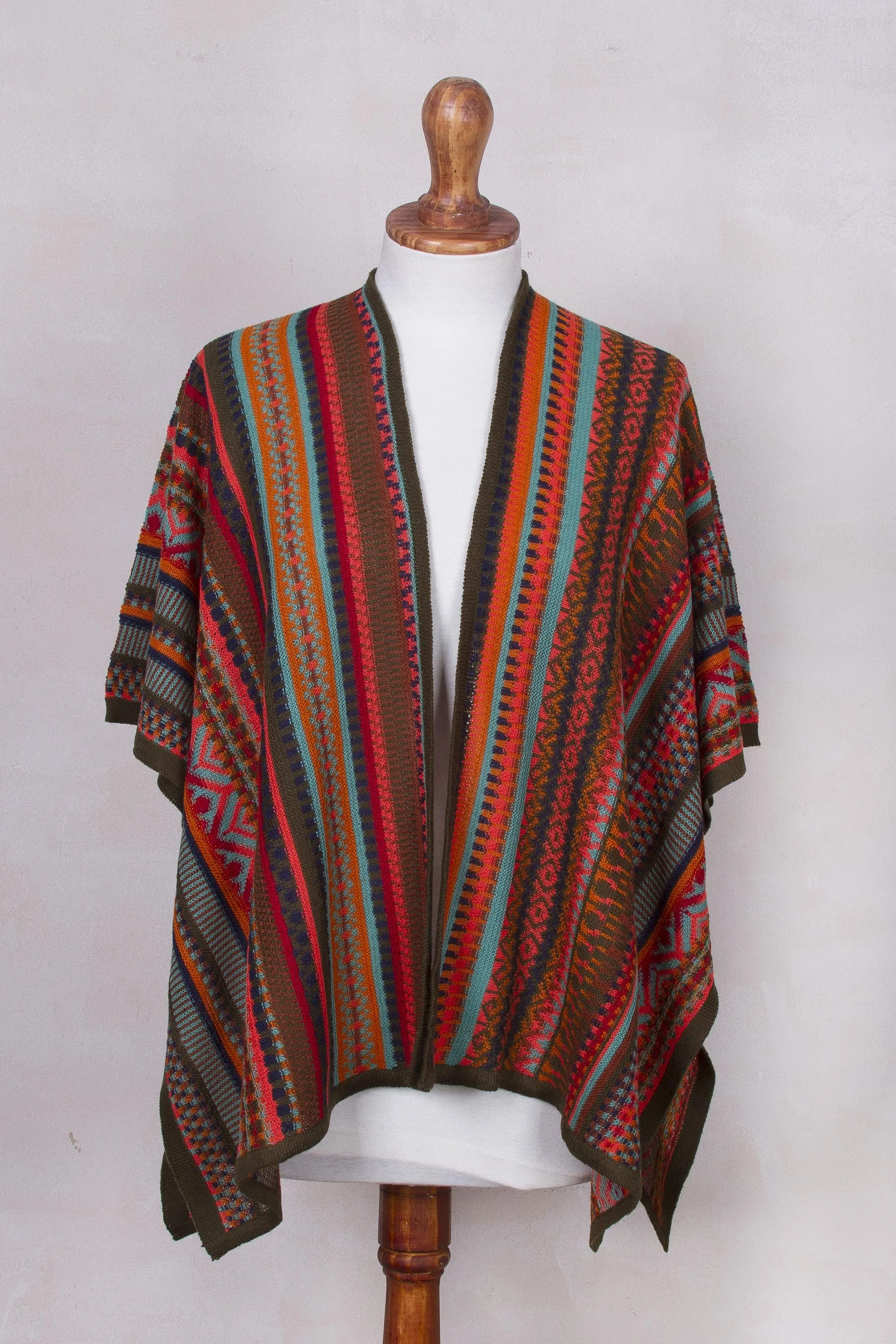 Multi-Color Striped Knit Layering Ruana - Desert Strata | NOVICA