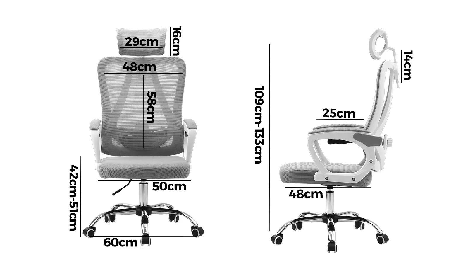 Oikiture Mesh Office Chair Adjustable Lumbar Support Reclining Computer White