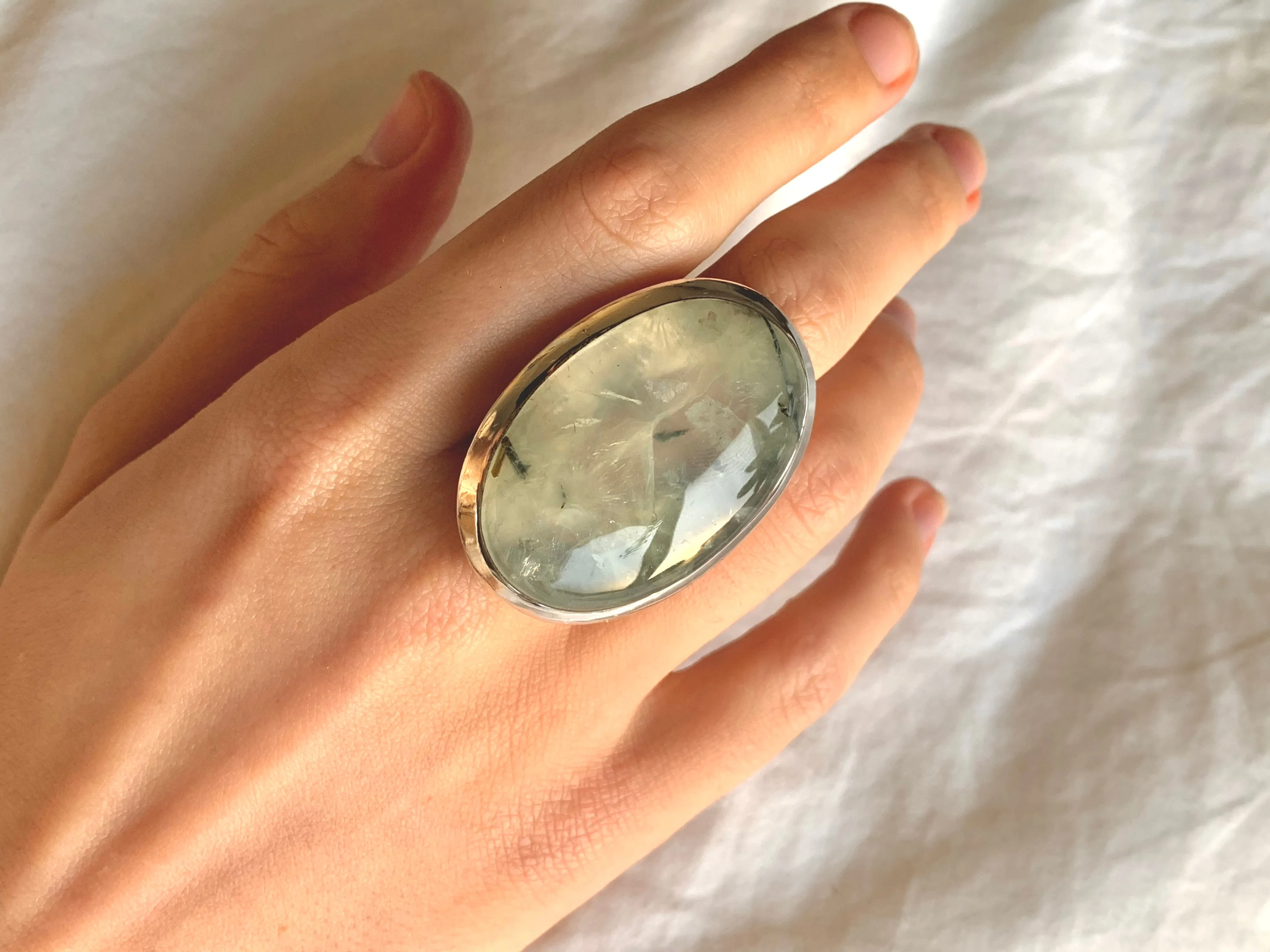 Prehnite with Epidote Naevia Ring - XLarge Oval (US 8)