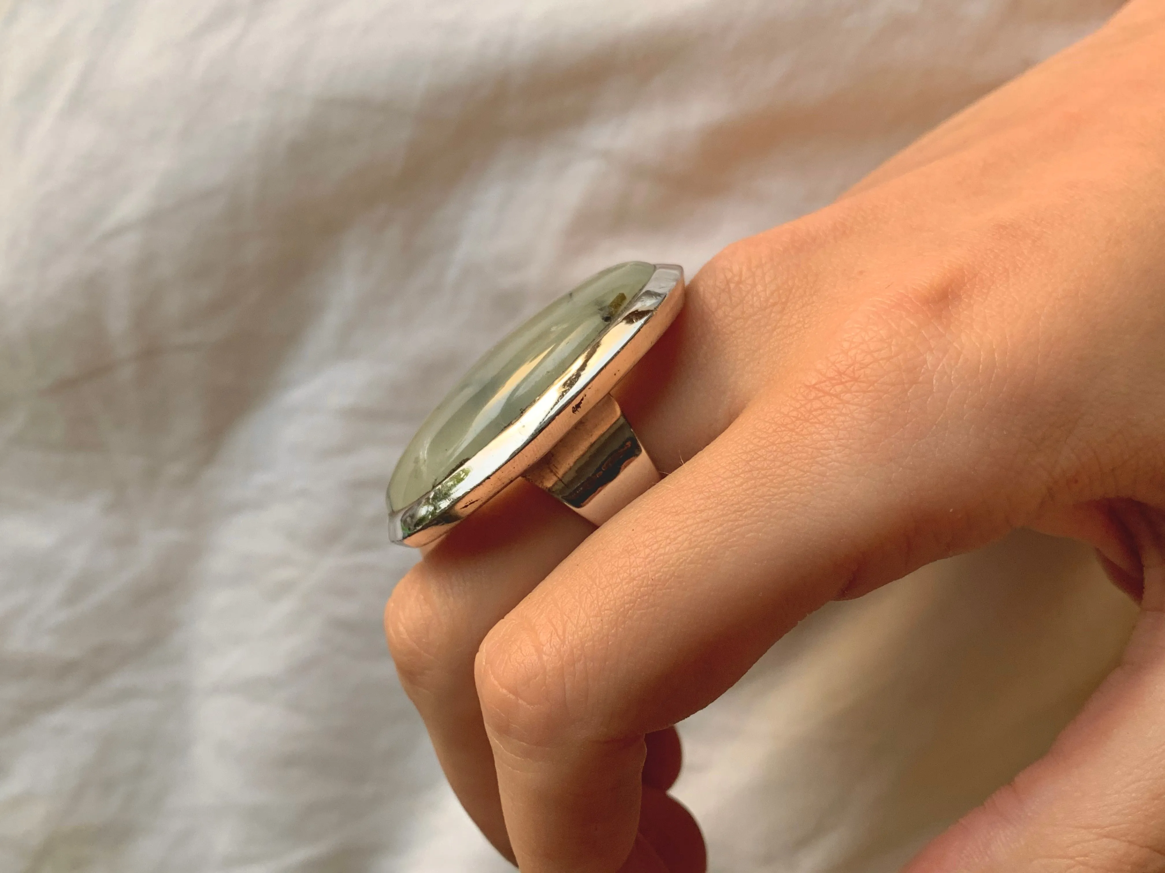 Prehnite with Epidote Naevia Ring - XLarge Oval (US 8)