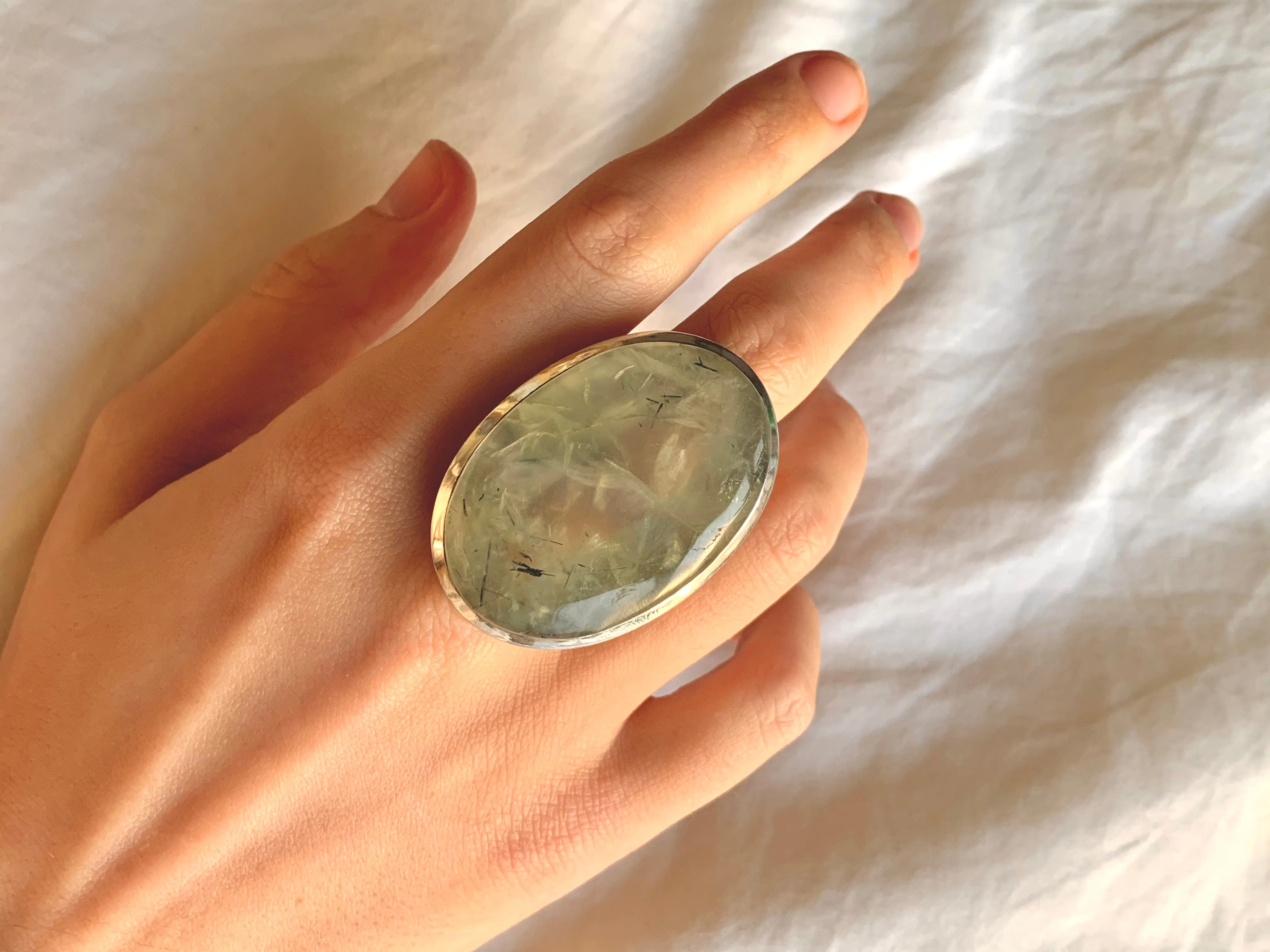 Prehnite with Epidote Naevia Ring - XXLarge Oval (US 8)