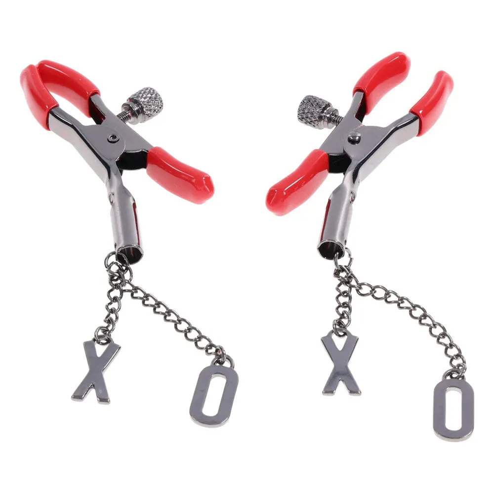 S&M Exs & Ohs Nipple Clamps -  Tipped Metal Nipple Clamps - Set of 2