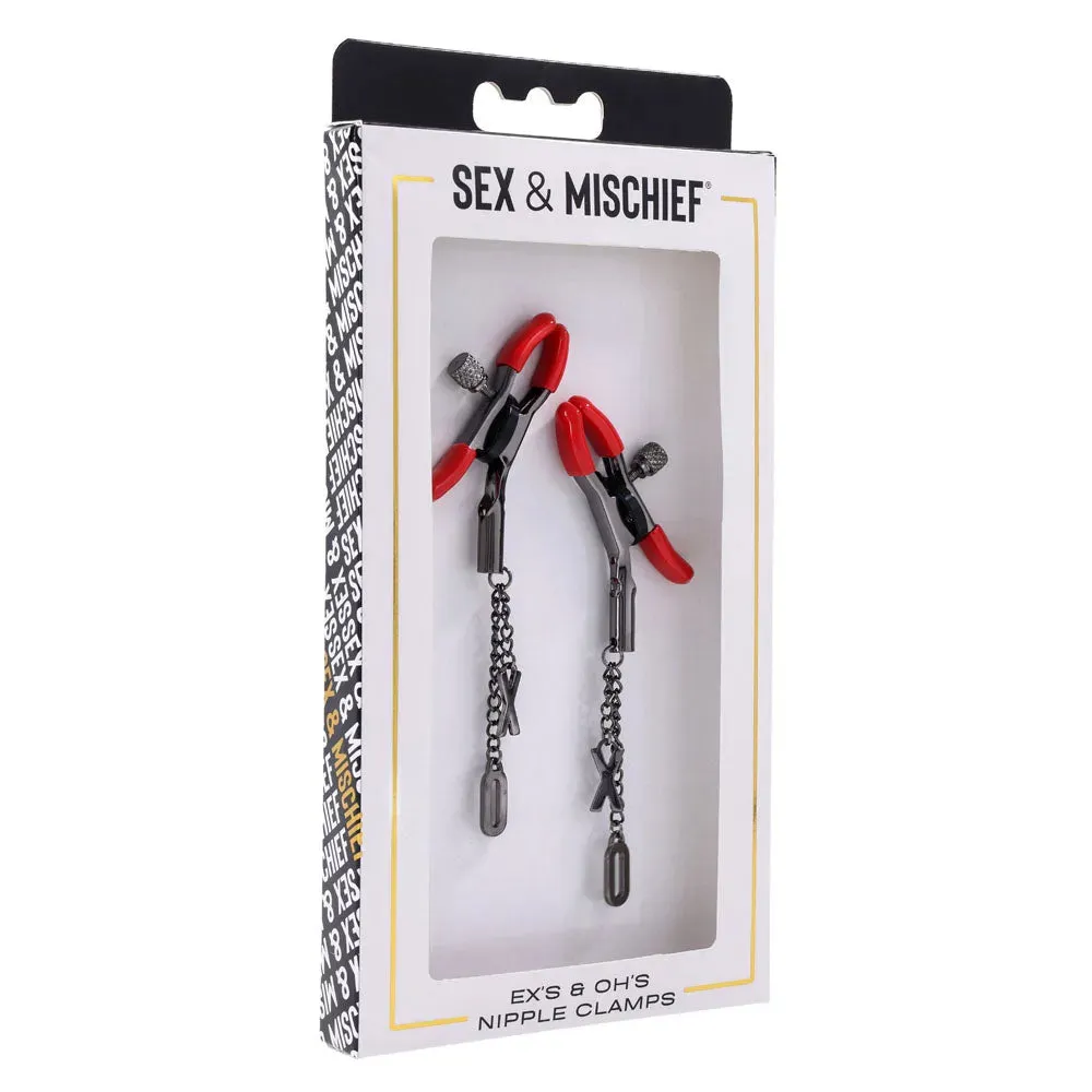 S&M Exs & Ohs Nipple Clamps -  Tipped Metal Nipple Clamps - Set of 2
