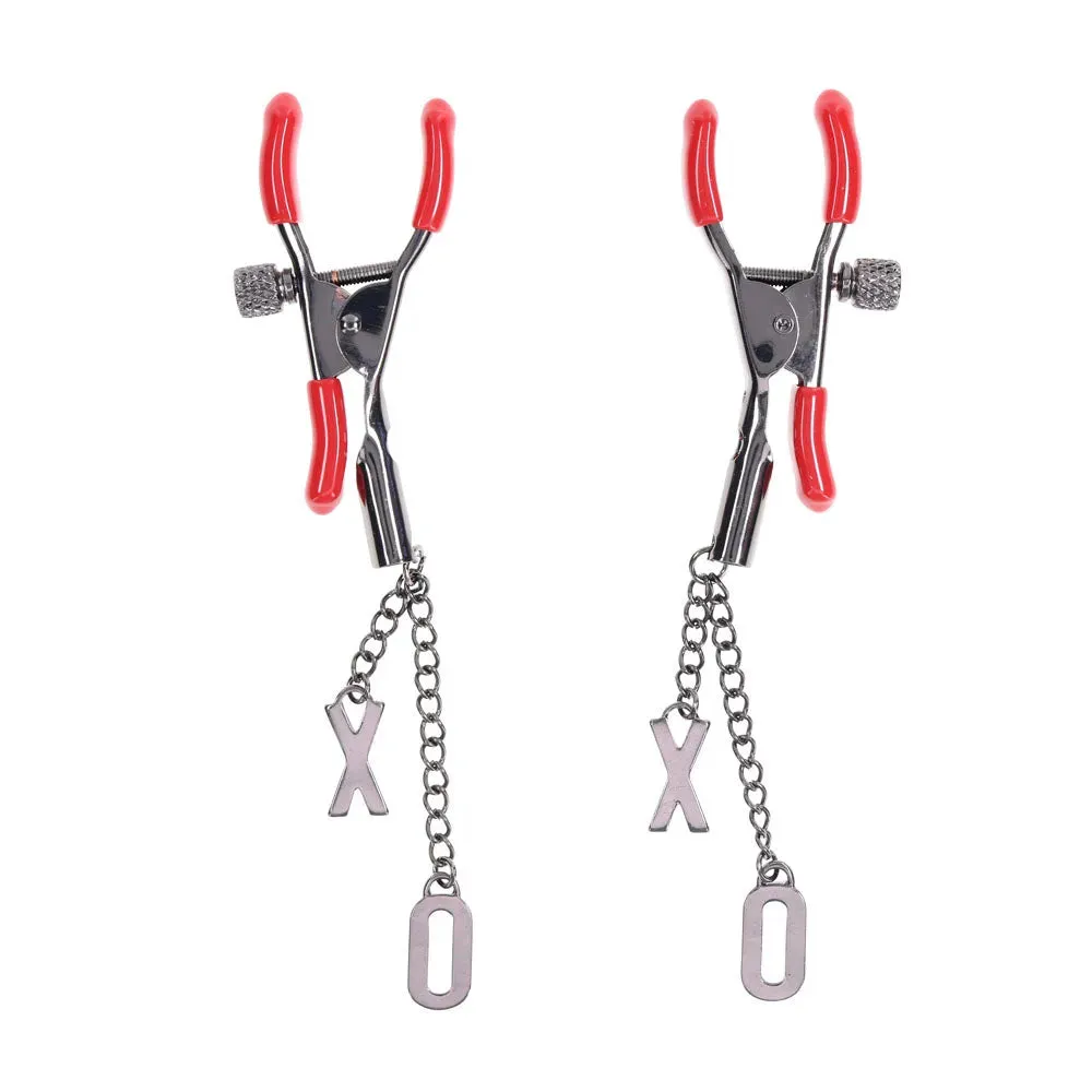 S&M Exs & Ohs Nipple Clamps -  Tipped Metal Nipple Clamps - Set of 2