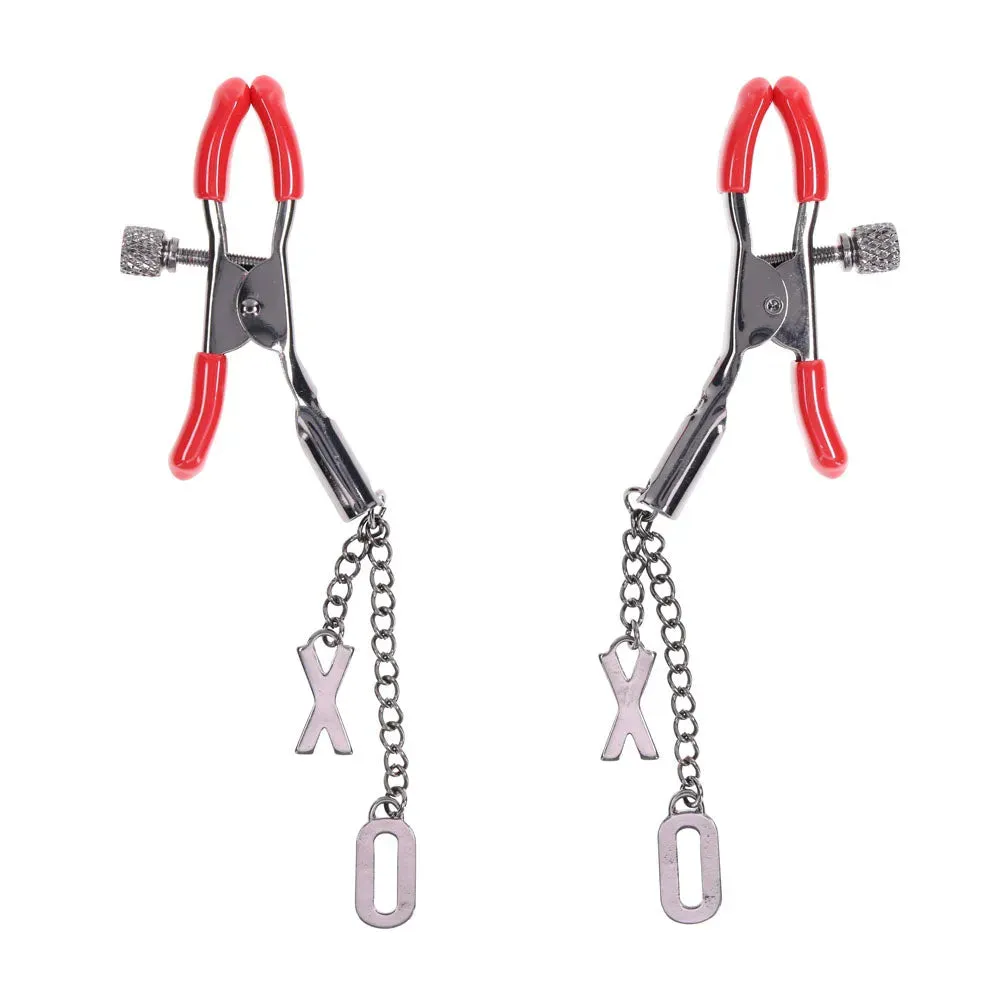 S&M Exs & Ohs Nipple Clamps -  Tipped Metal Nipple Clamps - Set of 2
