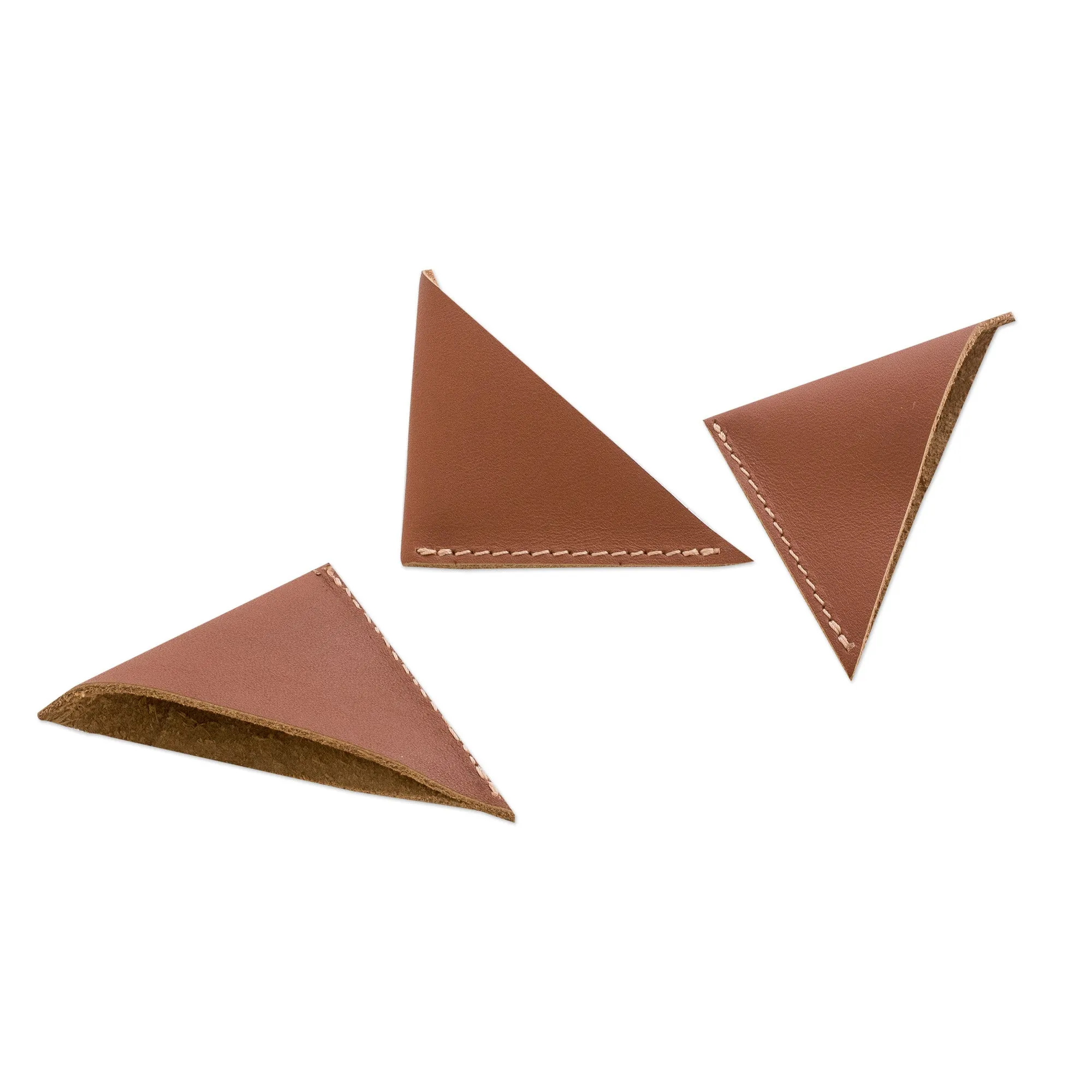 Set of Three Handcrafted Brown Leather Bookmarks - Words & Memories | NOVICA