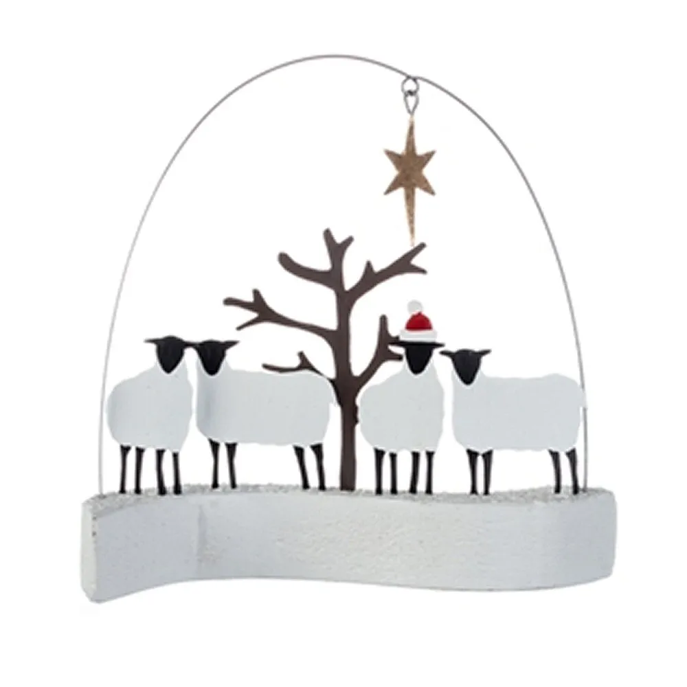 Shoeless Joe 13cm White Woolly Sheep on Curved Block