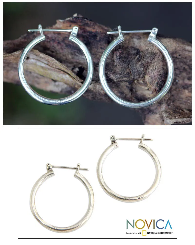 Sterling Silver Hoop Earrings (1 Inch) - Moonlit Goddess | NOVICA