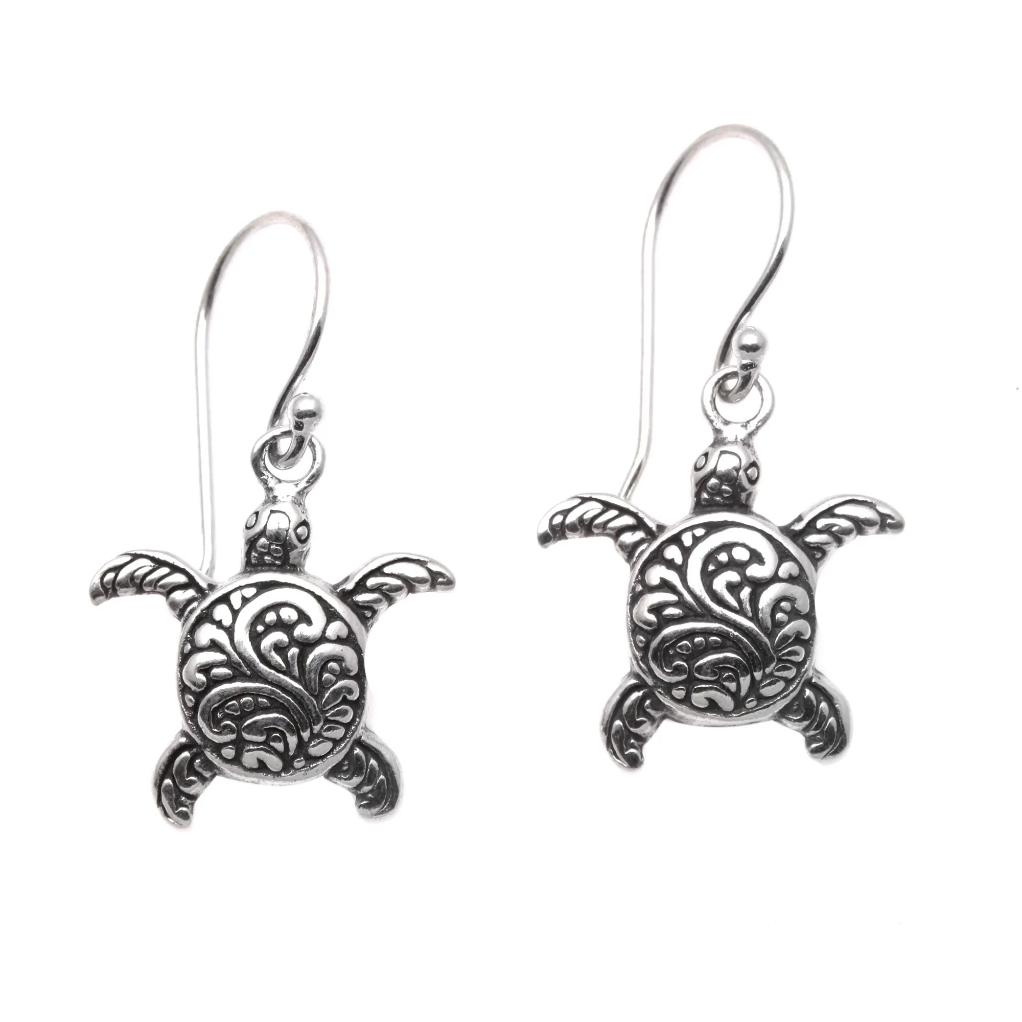Sterling Silver Sea Turtle Dangle Earrings from Bali - Baby Turtles | NOVICA