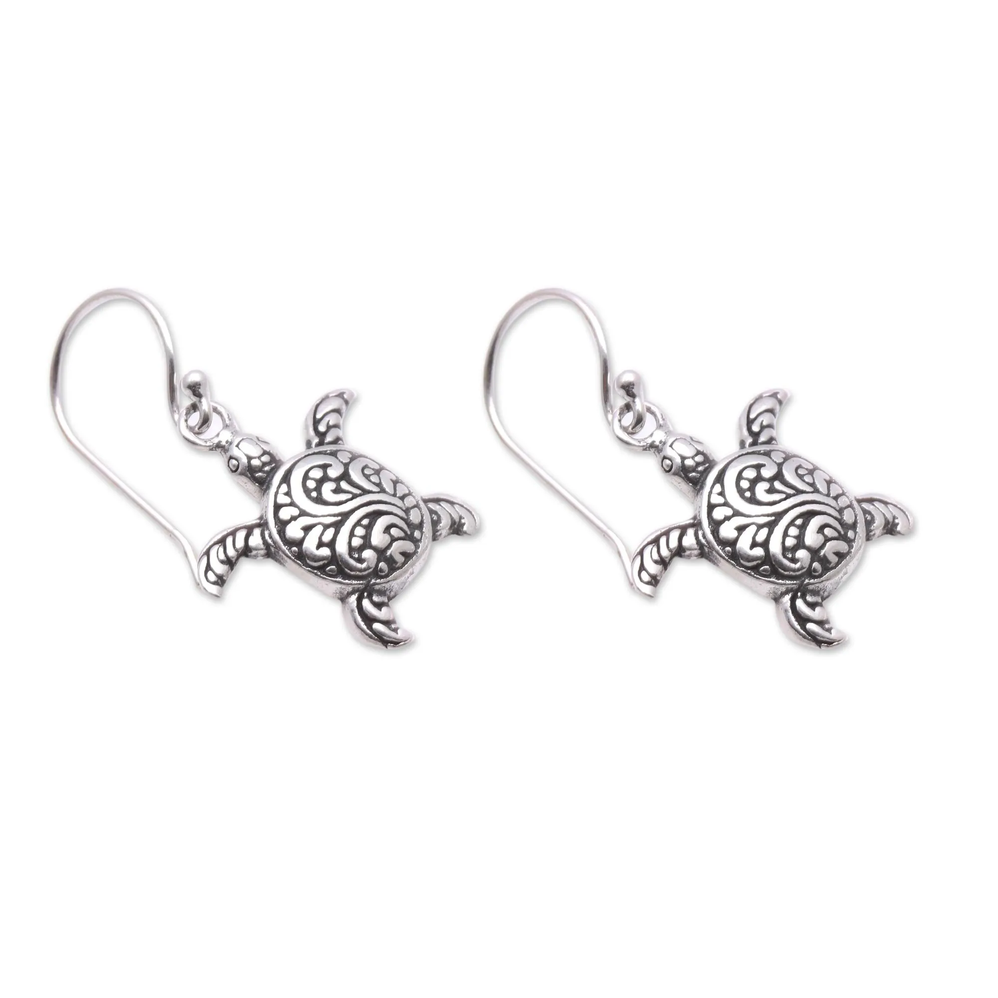 Sterling Silver Sea Turtle Dangle Earrings from Bali - Baby Turtles | NOVICA