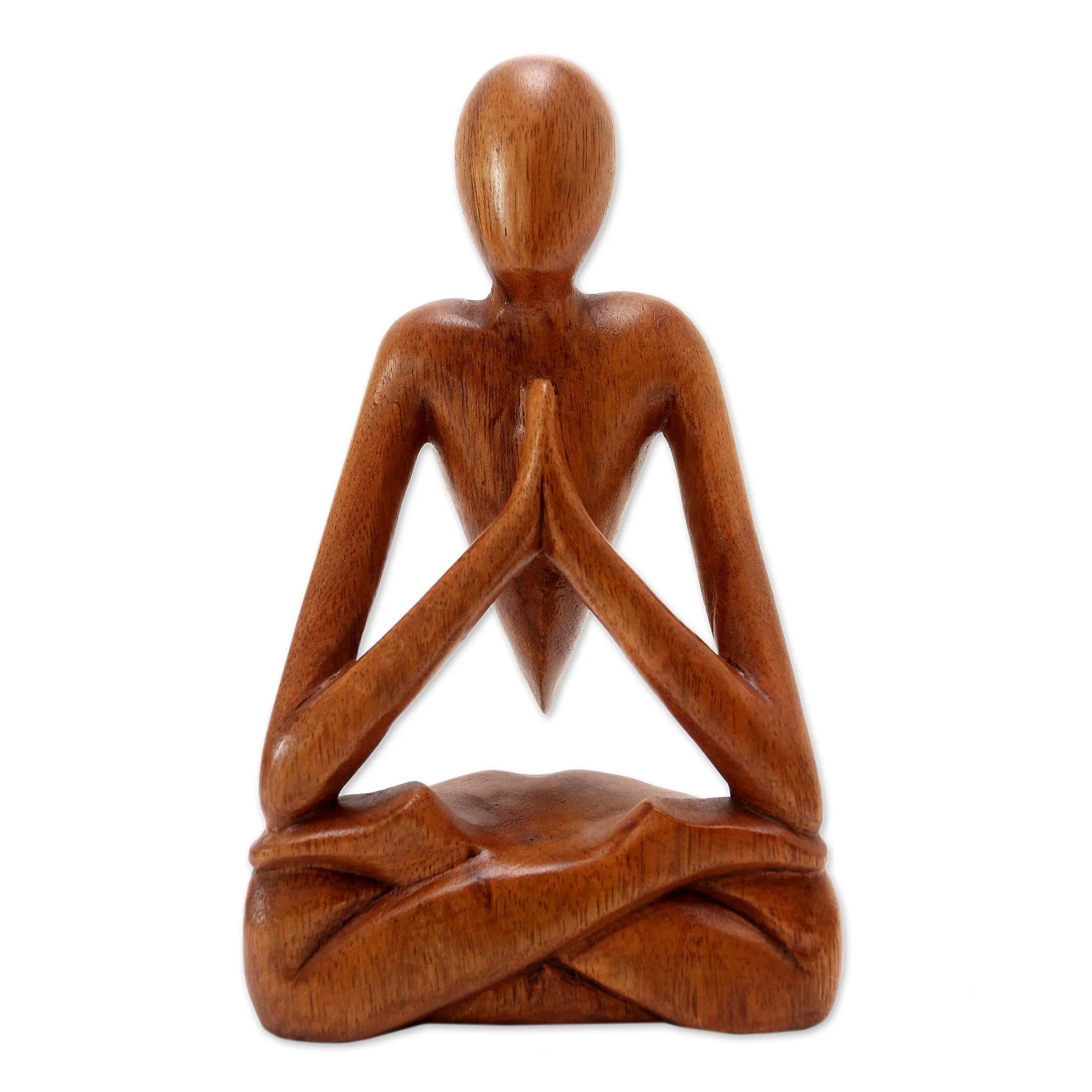 Wood Lotus Meditation Yoga Sculpture Hand Carved in Bali - Natural Meditation | NOVICA