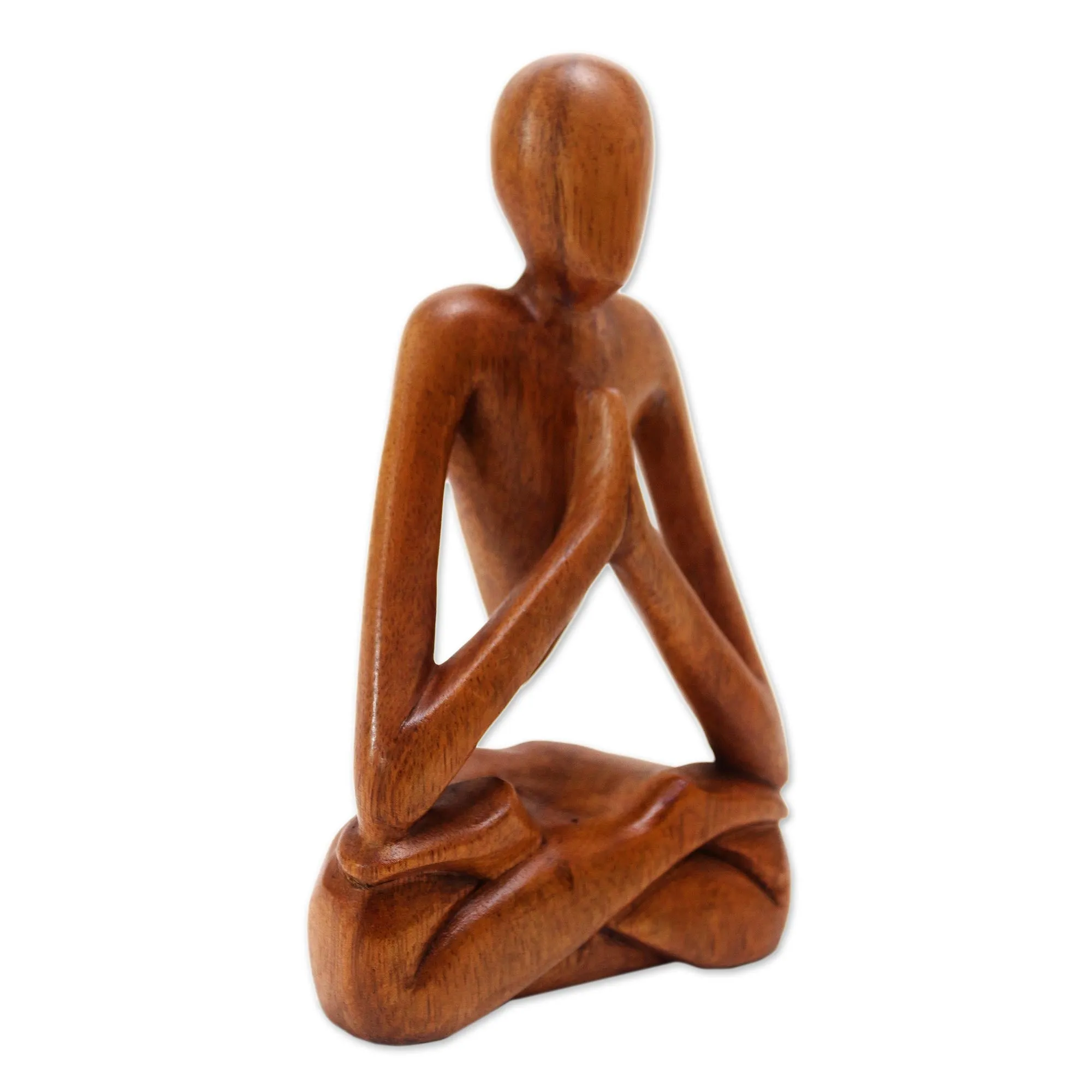 Wood Lotus Meditation Yoga Sculpture Hand Carved in Bali - Natural Meditation | NOVICA