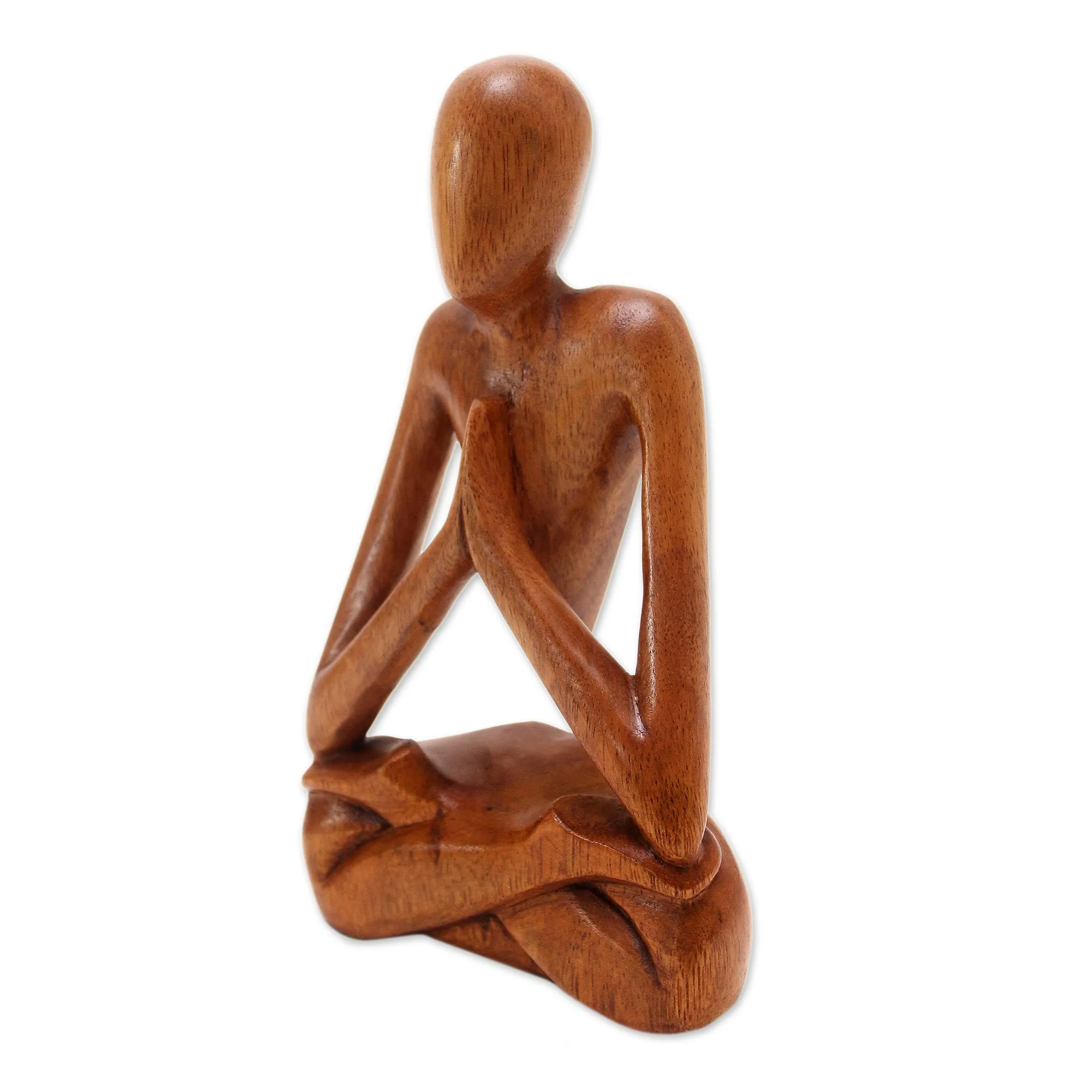 Wood Lotus Meditation Yoga Sculpture Hand Carved in Bali - Natural Meditation | NOVICA